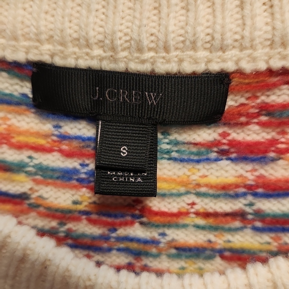 J. Crew cream Fair Isle Crew neck side slits wool oversized sweater sz S - Picture 2 of 10